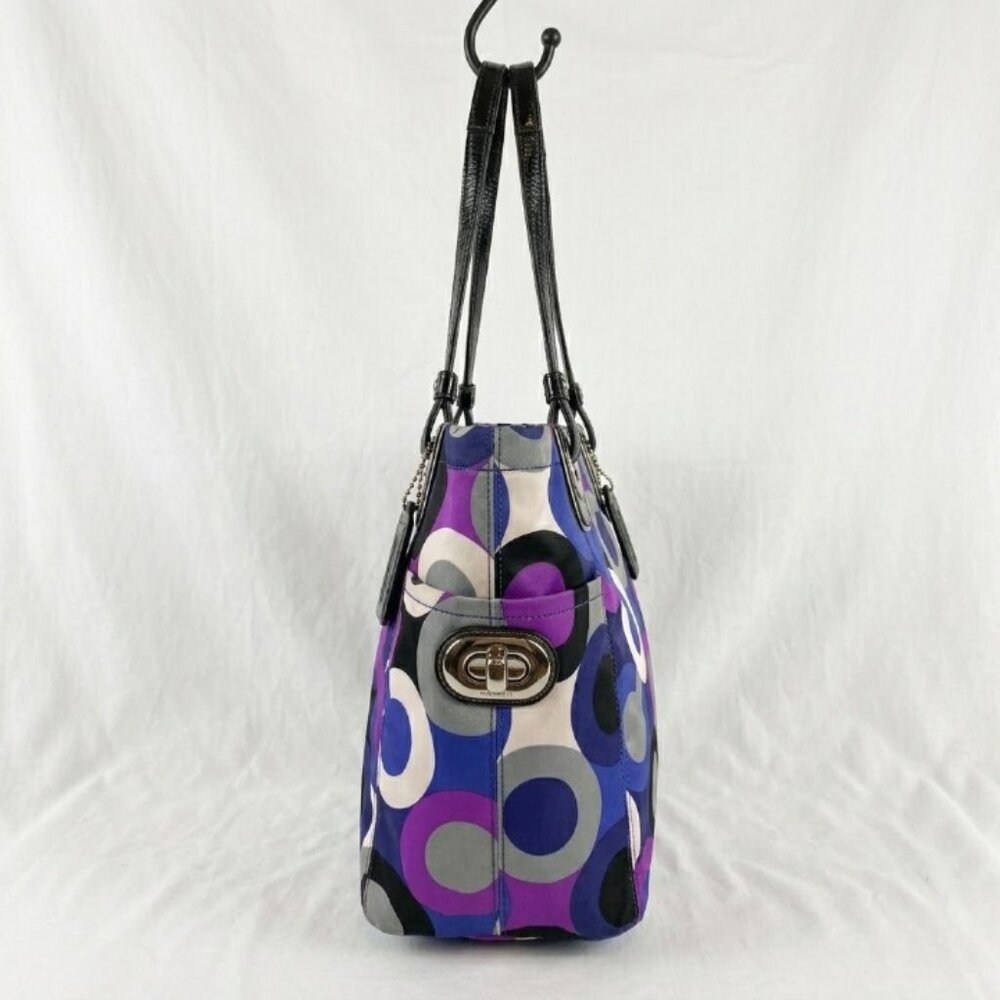 Coach Alex Op Art Purple Multicolor Signature Tote Shoulder Bag Y2K EUC - Picture 4 of 14